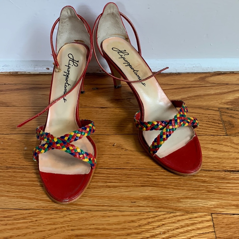 Vintage Hipoppotamus red braided leather 2 3/4” heel  - size 7